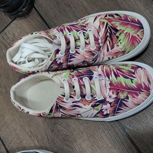 Floral Canvas Vans with White Laces